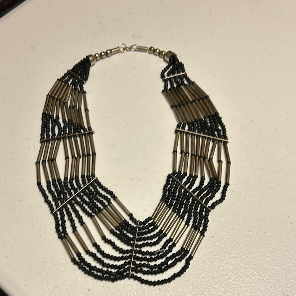 Tribal Style Black and Gold Beaded Necklace
